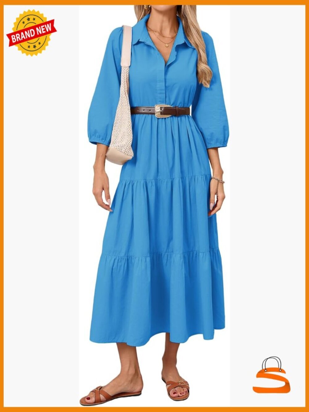 Button Down Maxi Shirt Dress Long Sleeve Flowy Tiered Collared Dress with
